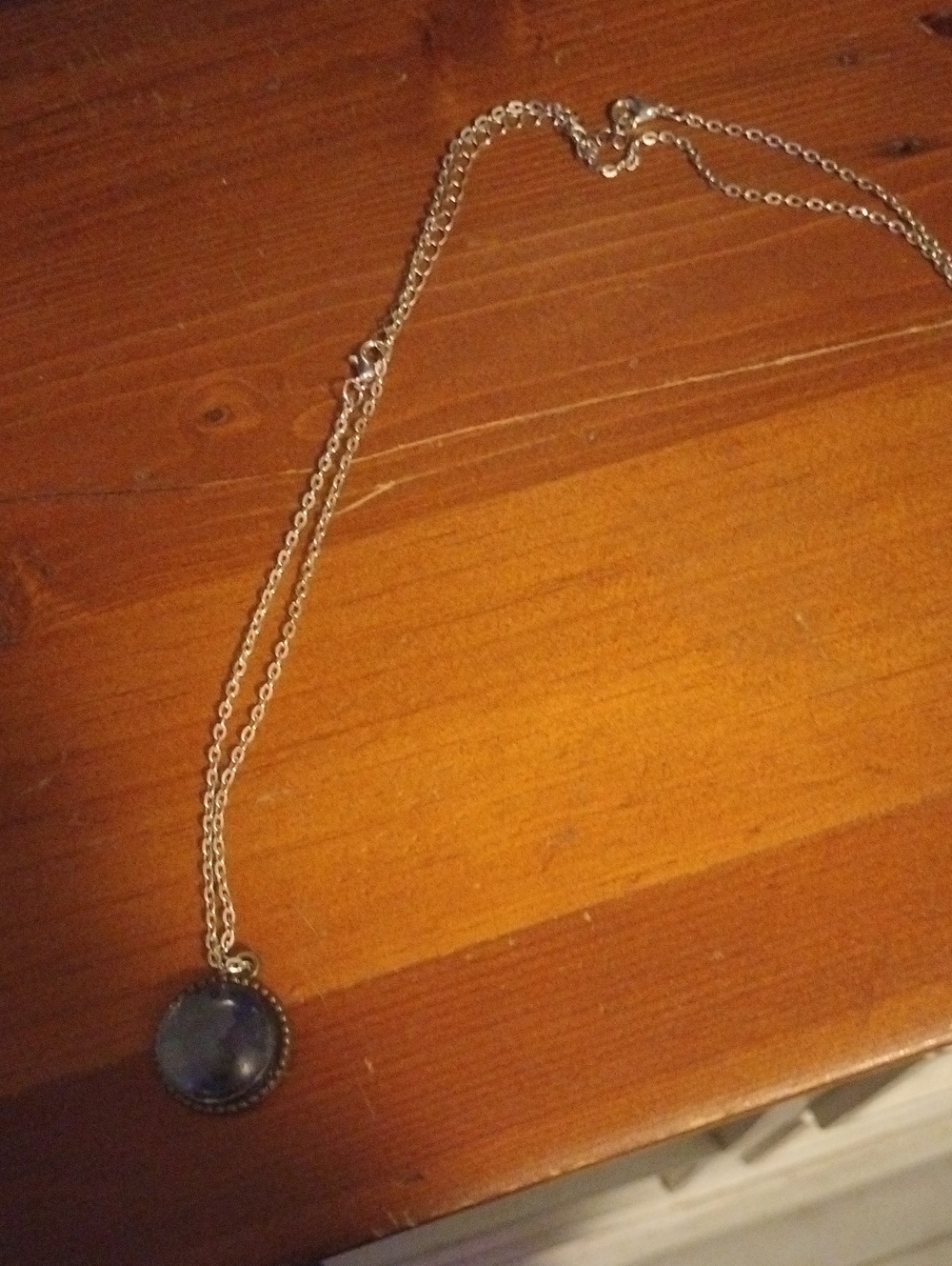 Silver-Tone Necklace with Blue Gemstone Pendant